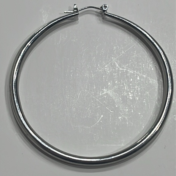 Faux, Costume, Vintage 2.5 inch Loop Sliver Earrings - Picture 2 of 3